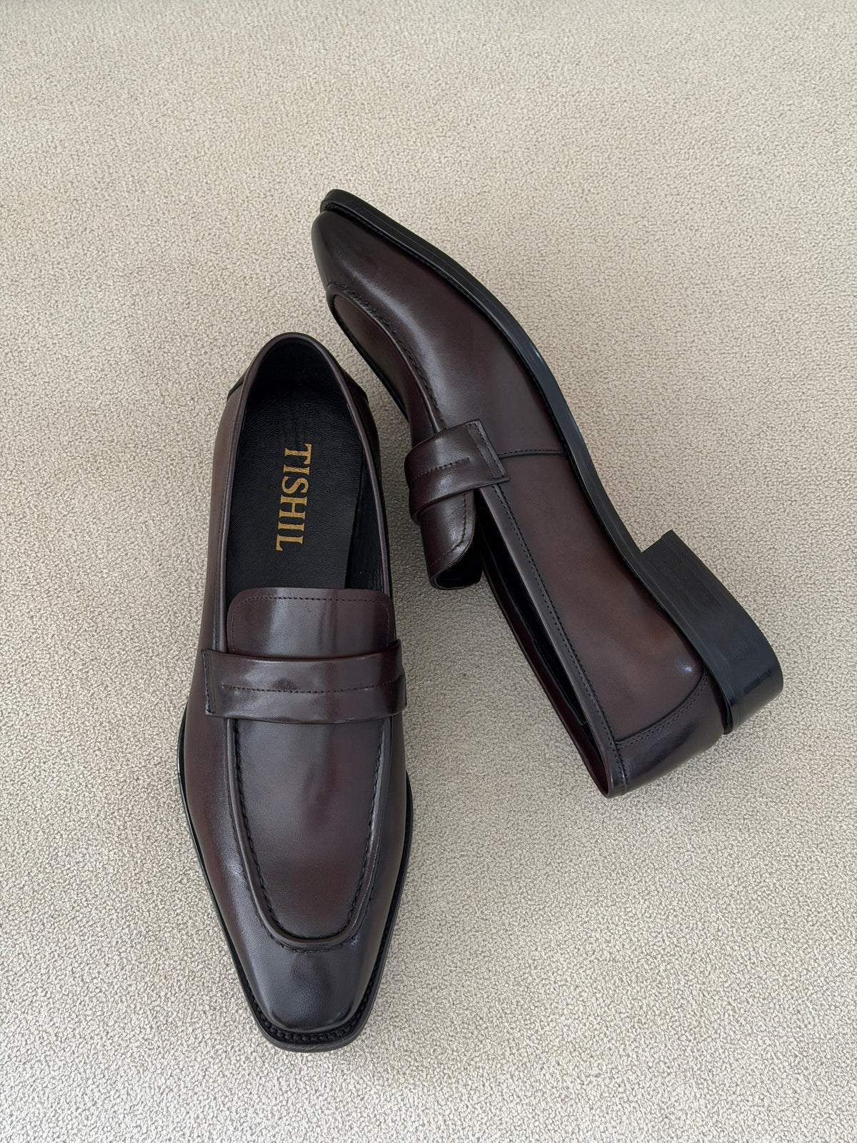 Tishil Vault brown full-grain leather loafer for men. Tishil men's footwear product image.