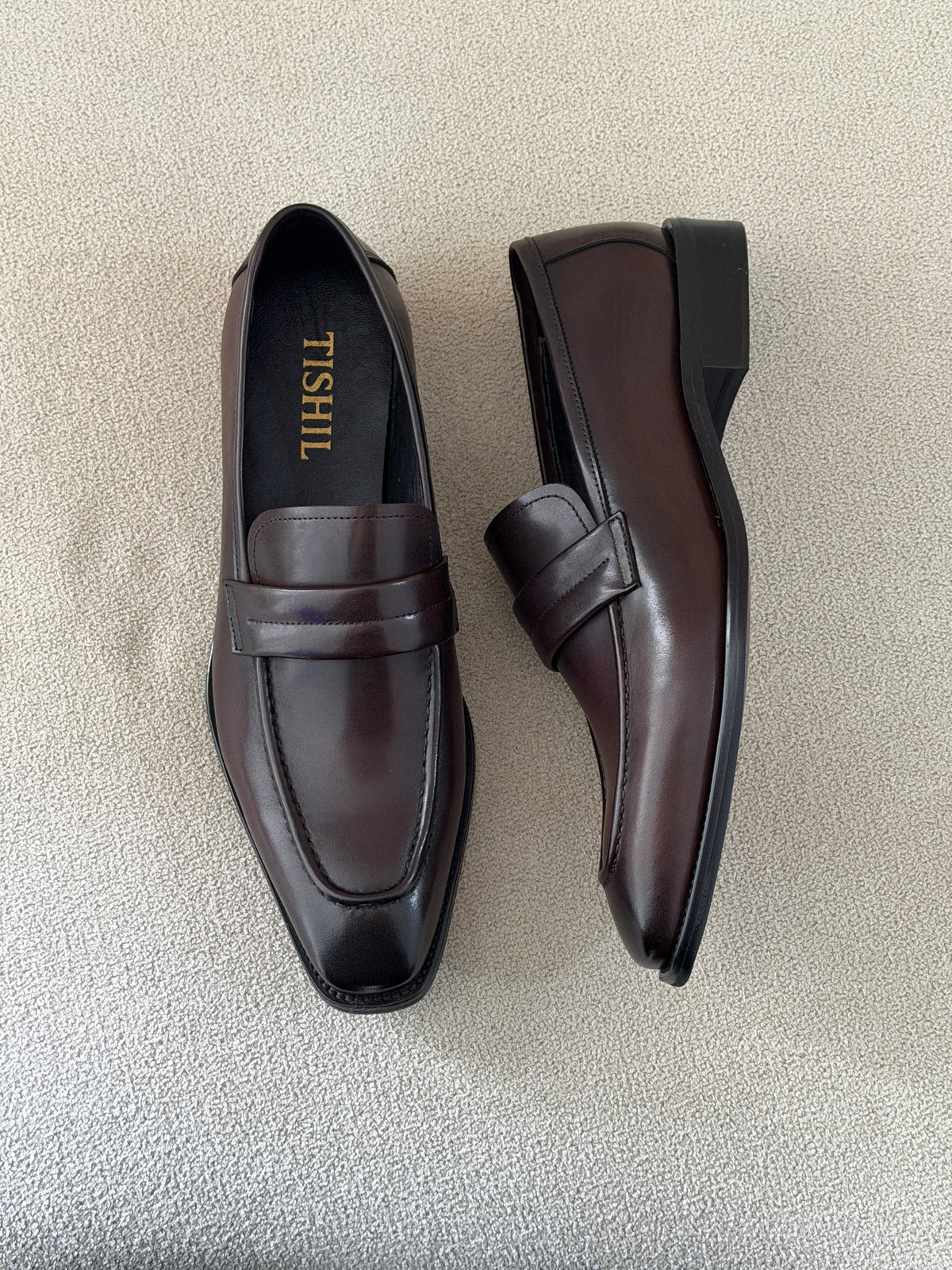 Tishil Vault brown full-grain leather loafer for men. Tishil men's footwear product image.