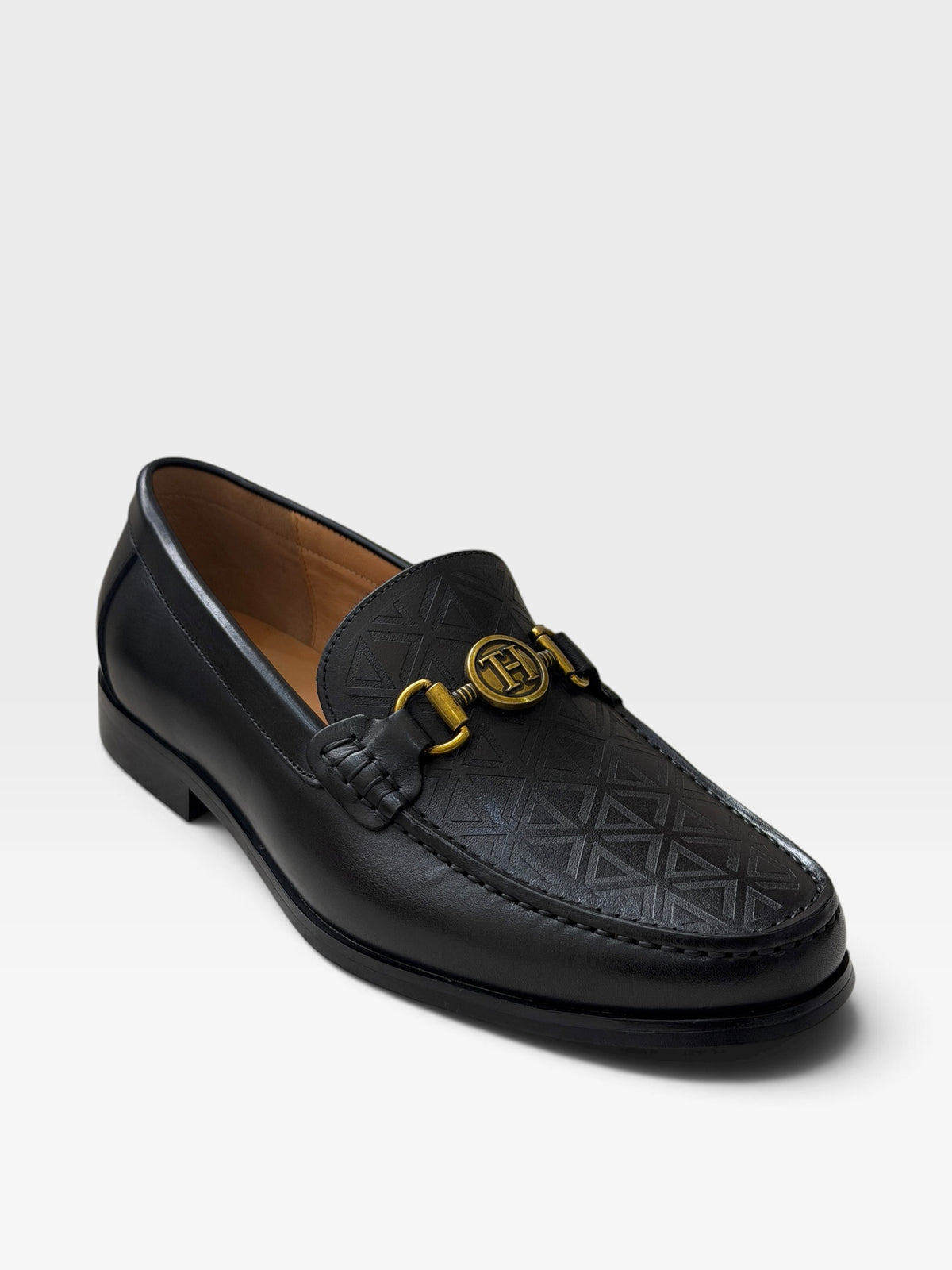 Top view of Tishil Aurel Noir black embossed men's loafer